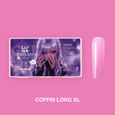 LUNAMOON Gel Nail Tips Coffin Long XL, 240 pcs