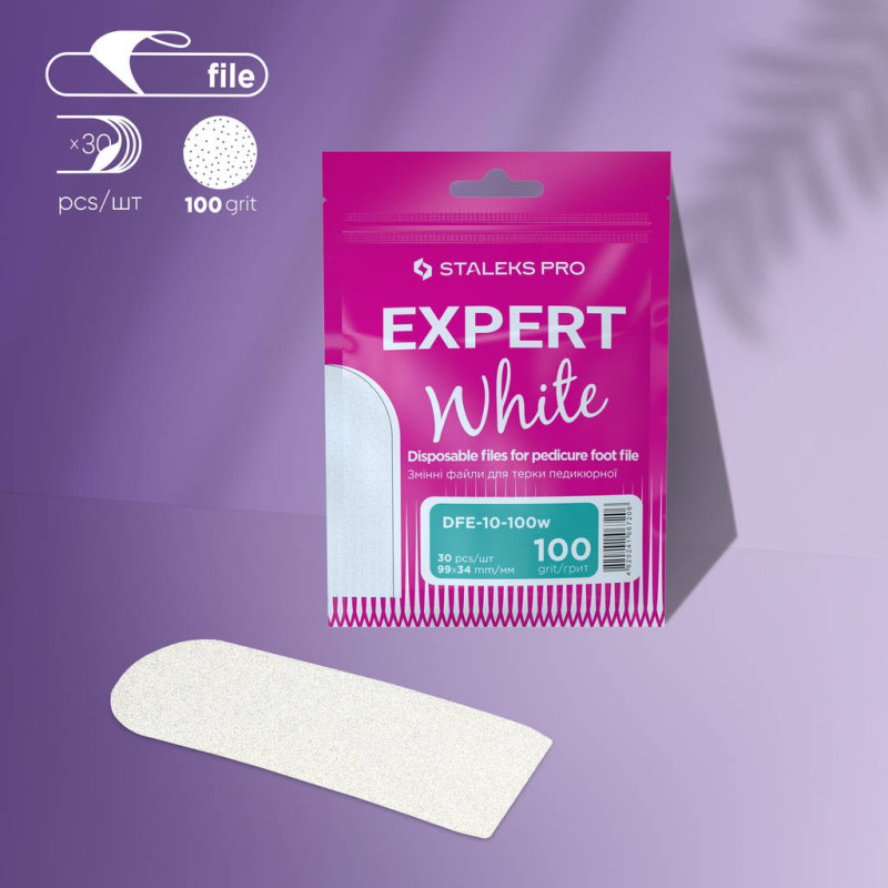 STALEKS PRO EXPERT 10 Змінні файли білі для педикюрної терки 100 грит, 30 шт