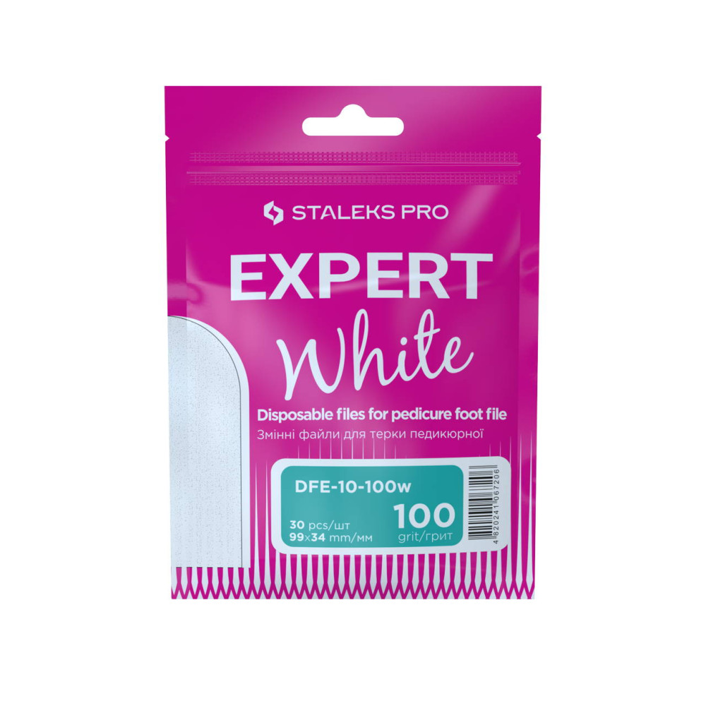 STALEKS PRO EXPERT 10 Змінні файли білі для педикюрної терки 100 грит, 30 шт